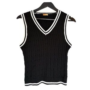 Summerland Black Cable Knit Sweater Vest Preppy Old Money Aesthetic Size Large
